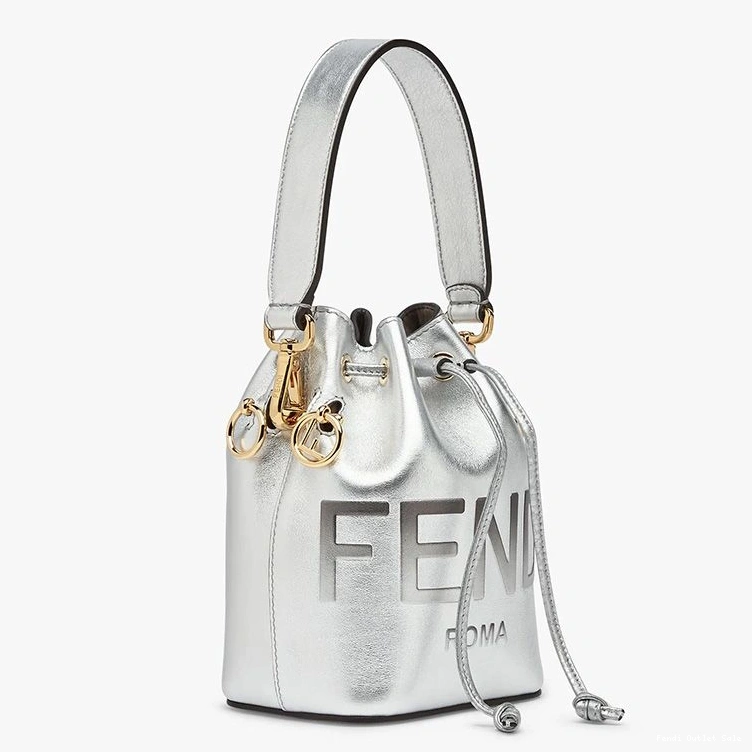 Affordable In Logo Bag Leather Mini Mon Fendi Tresor Bucket Calf ROMA Silver 0821